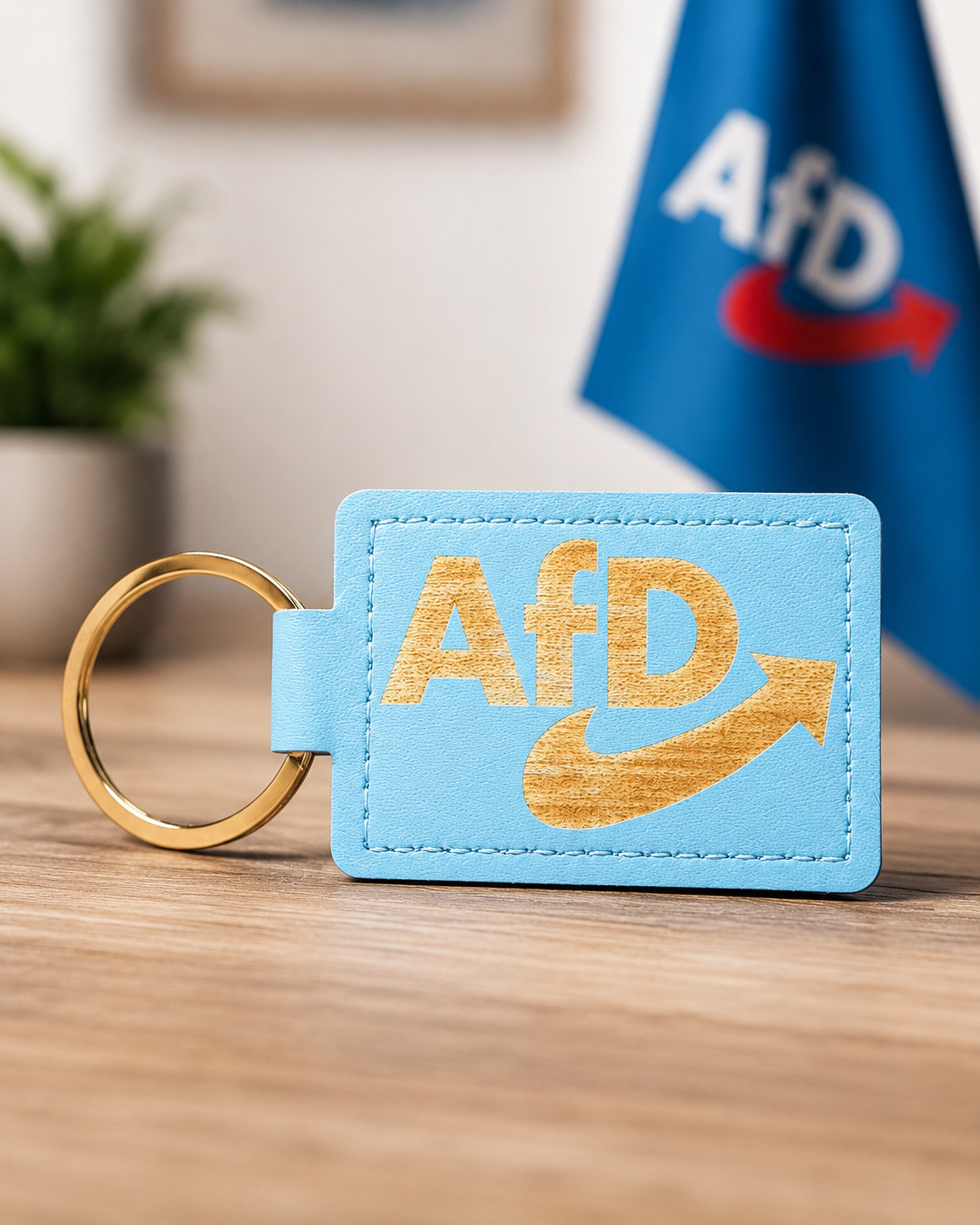 AfD Schlüsselanhänger hellblau – PU-Leder Anhänger mit Lasergravur & Metallring – Bild 2