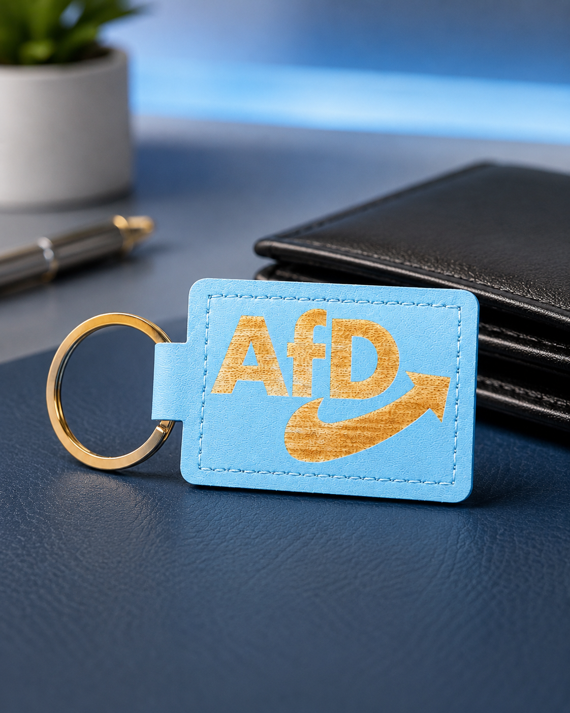 AfD Schlüsselanhänger hellblau – PU-Leder Anhänger mit Lasergravur & Metallring – Bild 4