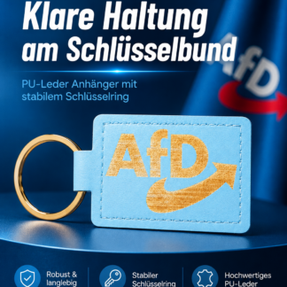 AfD Schlüsselanhänger hellblau – PU-Leder Anhänger mit Lasergravur & Metallring