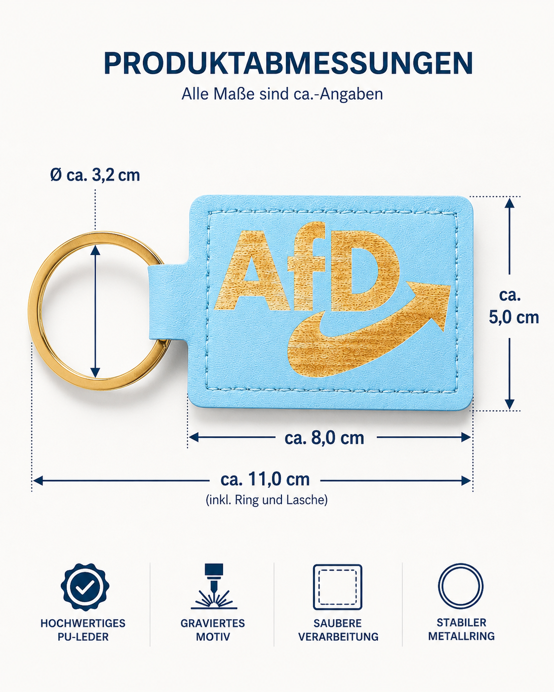 AfD Schlüsselanhänger hellblau – PU-Leder Anhänger mit Lasergravur & Metallring – Bild 5