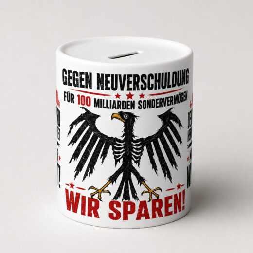 Spardose für kritische Bürger – Bundesadler „Wir sparen!“