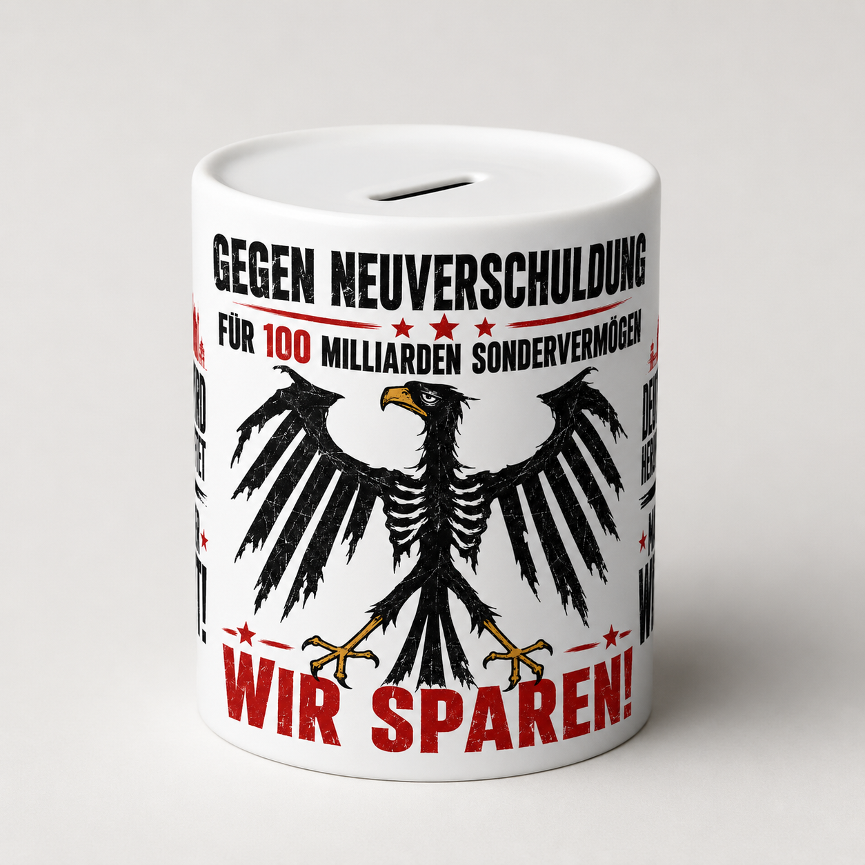 Spardose für kritische Bürger – Bundesadler „Wir sparen!“