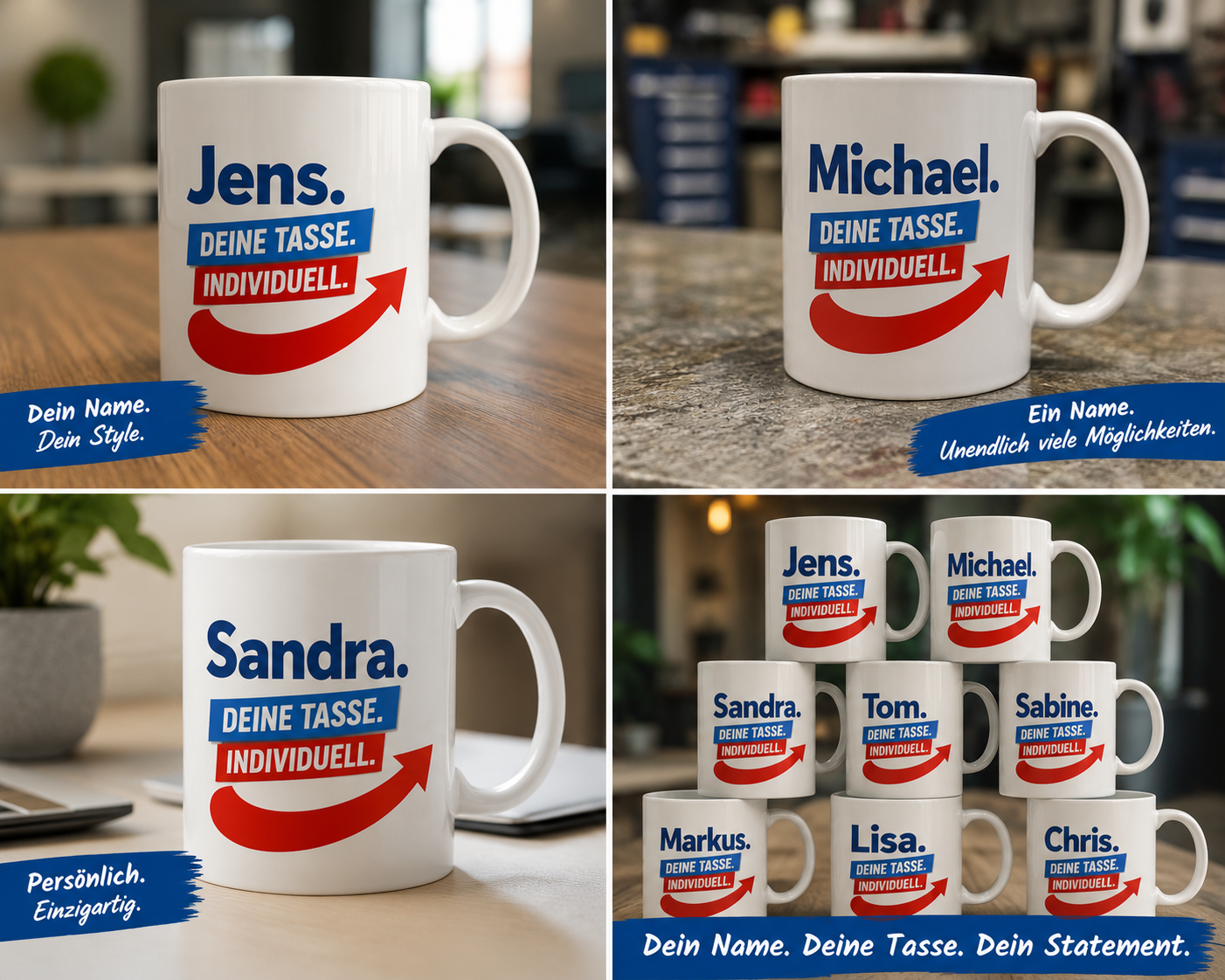Personalisierte Tasse mit Wunschname – blau-rotes Pfeil-Design – Bild 10