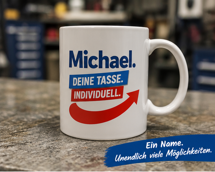 Personalisierte Tasse mit Wunschname – blau-rotes Pfeil-Design – Bild 5