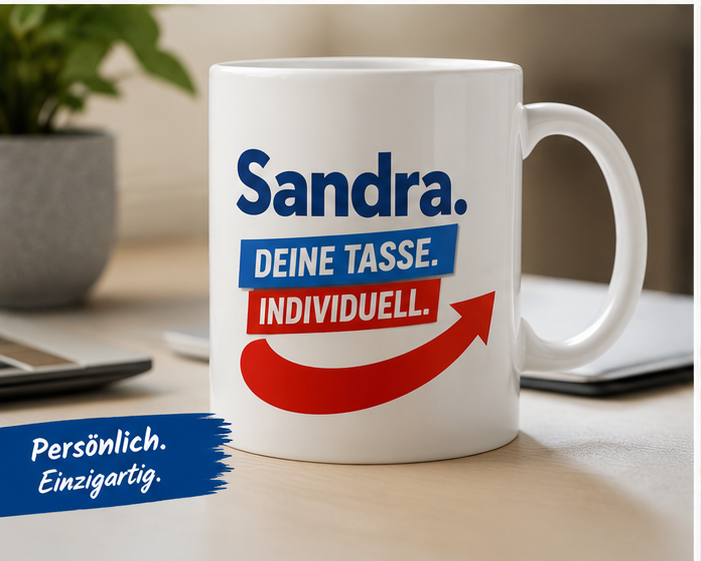 Personalisierte Tasse mit Wunschname – blau-rotes Pfeil-Design – Bild 6